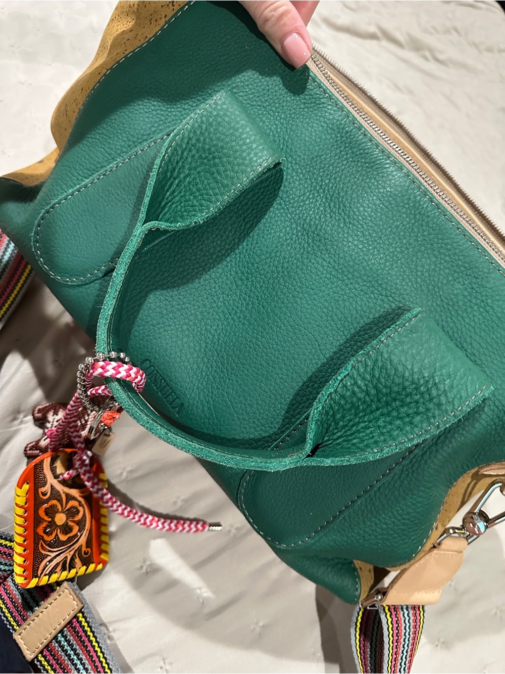 Consuela Green Teal City Satchel with Striped Strap - Picture 8 of 13